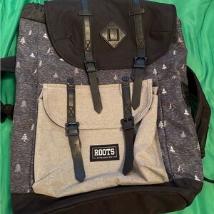 Roots Black and Gray Backpack with Tree Pattern